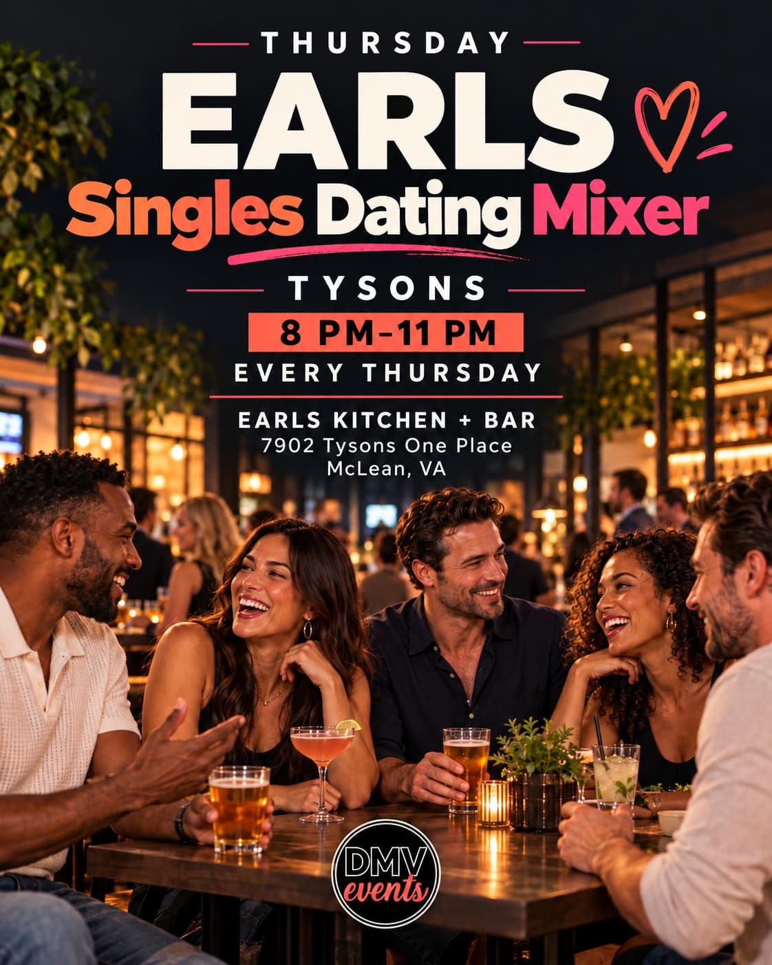 Thursday Night Singles Dating Mixer at Earls Tysons (Oct 29)
